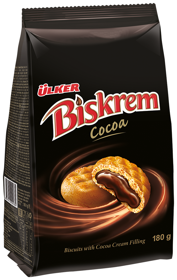 Бисквитное печенье с начинкой крем-какао Ulker Biskrem Сосоа, 180 гр - фотография № 3