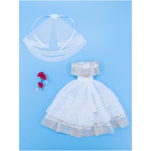 Одежда для кукол Модница Свадебное платье для куклы 29 см белый-золото