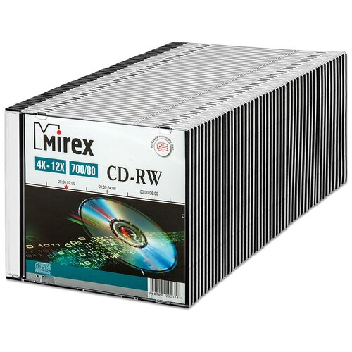 перезаписываемый диск cd rw mirex 700mb 12x slim box 1 шт Перезаписываемый диск CD-RW Mirex 700Mb 12x slim box, упаковка 50 шт.