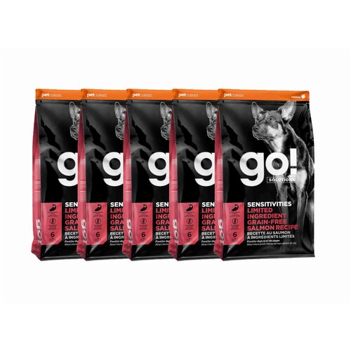 GO! для щенков и собак с лососем для чувст. пищеварения (GO! SENSITIVITIES Limited Ingredient Grain Free Salmon Recipe DF ) 1,59 кг х 5 шт.