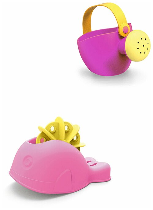 Игрушки для песочницы для снега Мягкая лейка малая розовая + Мягкий кит с вертушкой розовый