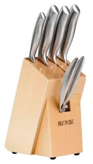 Набор стальных ножей (4 ножа + ножницы + подставка) HuoHou 6-Piece Stainless Steel Kitchen Knife Set (HU0014), русская версия, серебристый