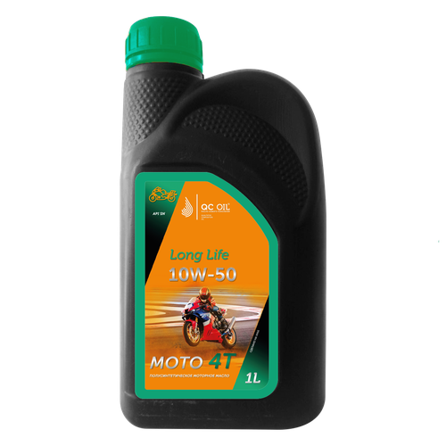 Моторное масло 10W-50 QC OIL Long Life 1л для мотоциклов 4Т полусинтетическое металлоплакирующее