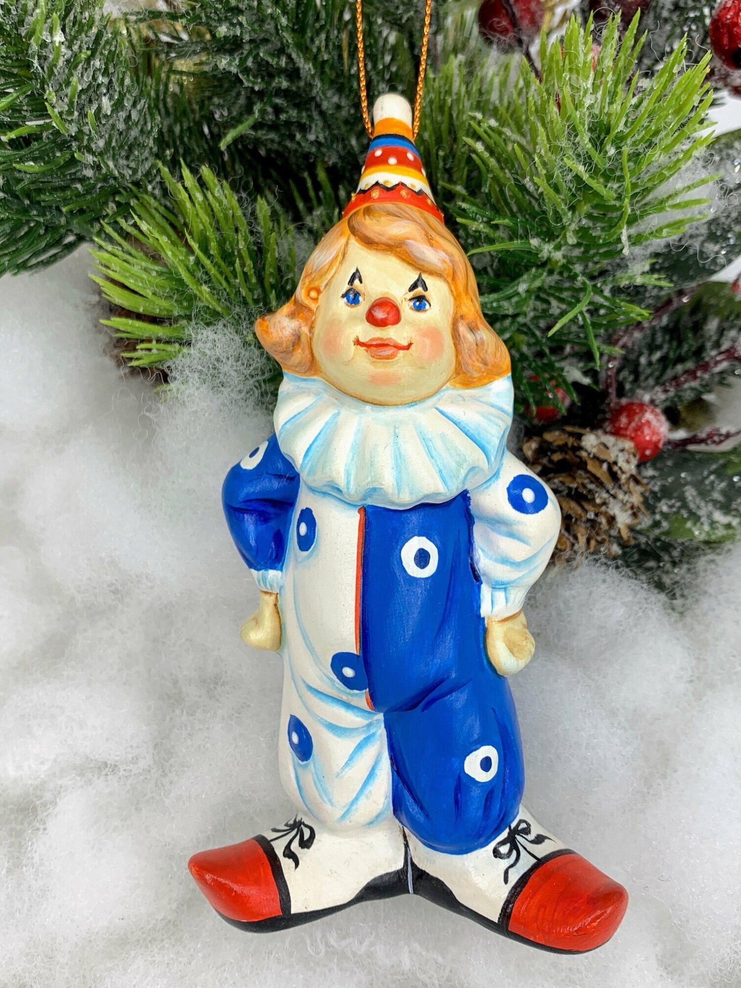 Елочная игрушка/статуэтка "Клоун" подарок на Новый год фарфор ручная роспись