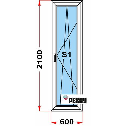 Балконная дверь из профиля рехау BLITZ (2100 x 600) 56, с поворотно-откидной створкой, 2 стекла