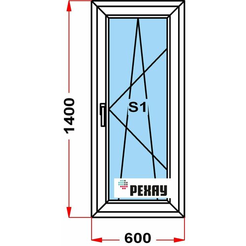 Окно из профиля РЕХАУ GRAZIO (1400 x 600), с поворотно-откидной створкой, 3 стекла окно из профиля рехау grazio 70 мм в1200 x ш1200 38 с поворотной и поворотно откидной створкой 3 стекла