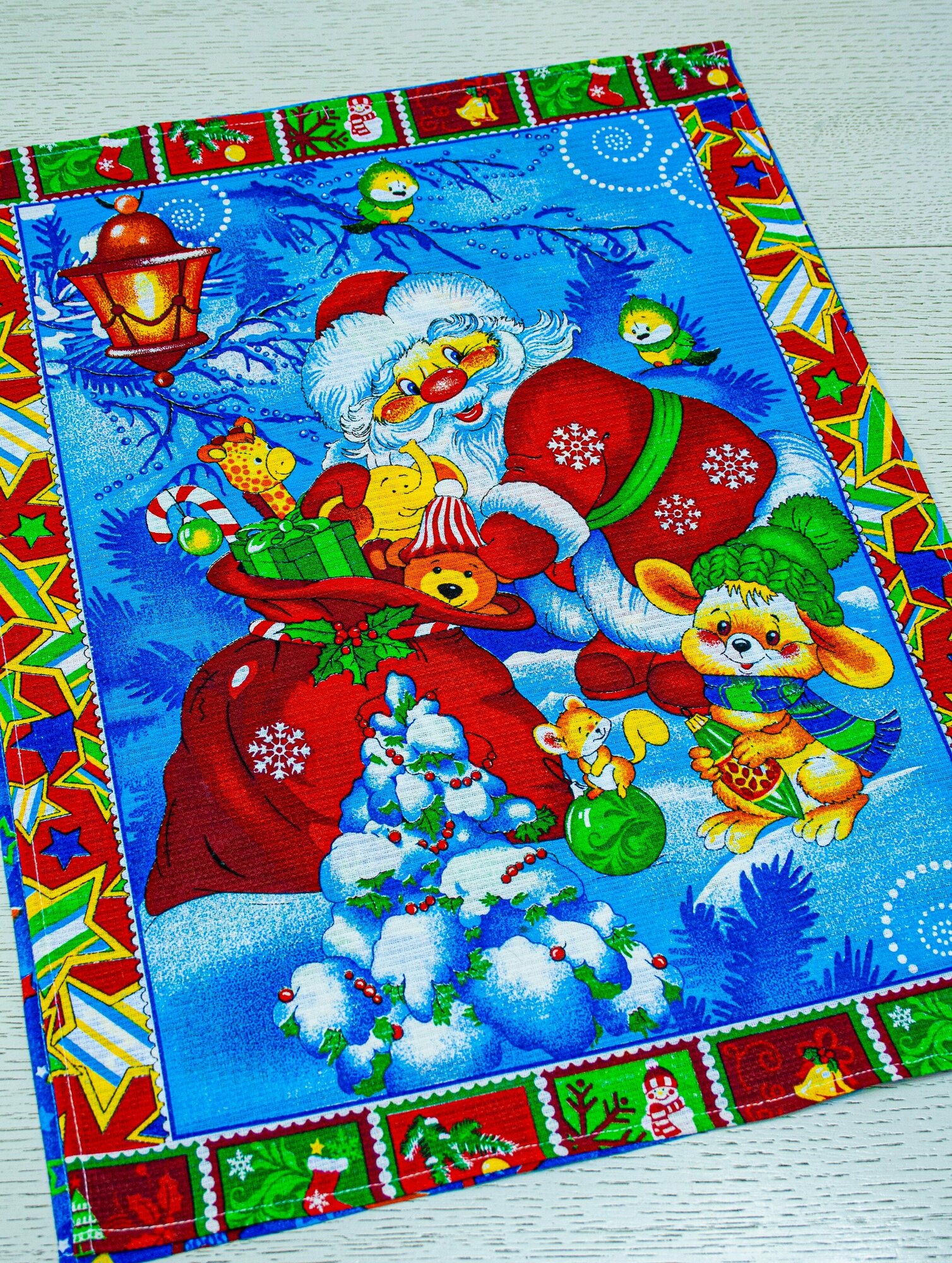 Полотенца кухонные новогодние набор 3 шт Дед мороз синий - фотография № 3
