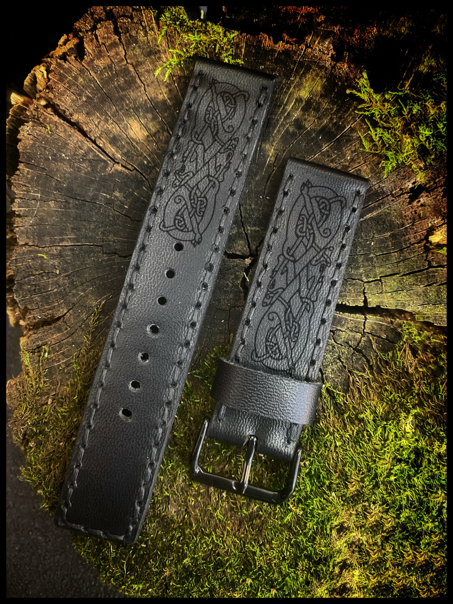 Ремешок из натуральной кожи для часов Samsung 20 мм Скандинавский Орнамент / 170-200 мм / черный