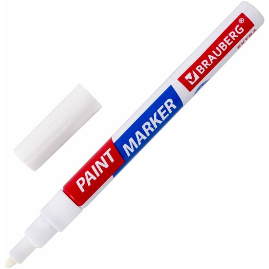 Маркер-краска Brauberg лаковый EXTRA (paint marker) 2 мм белый усиленная нитро-основа  151967