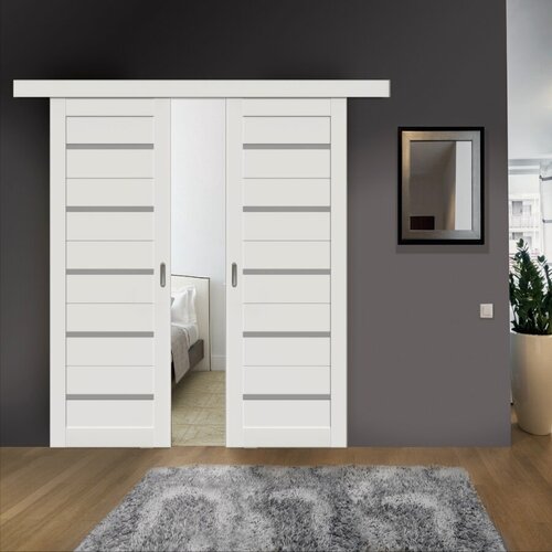 Изображение товара Раздвижная дверь ECO 1 Белоснежная шагрень, размер: 600х2000 мм (комплект: полотно 2 шт + добор + раздвижной механизм)