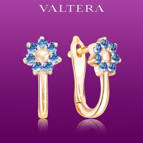 фото Серьги valtera, серебро, 925 проба, фианит, размер 6 мм, длина 1.2 см, , голубой