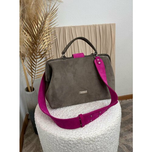 Сумка саквояж Shapely, 3 шт, фактура бархатистая, пепельный