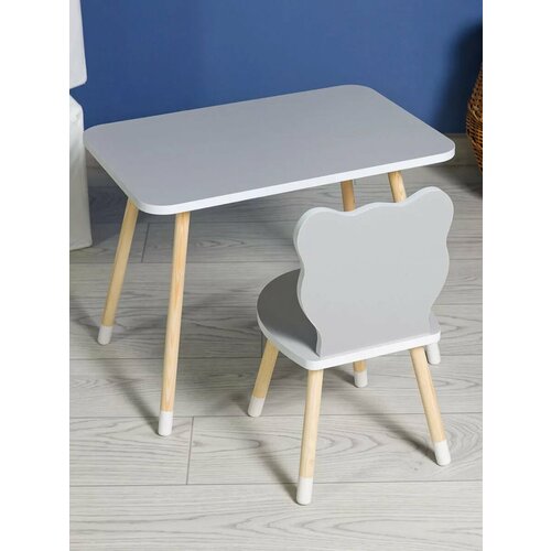 Детский стол и стул мишка серый