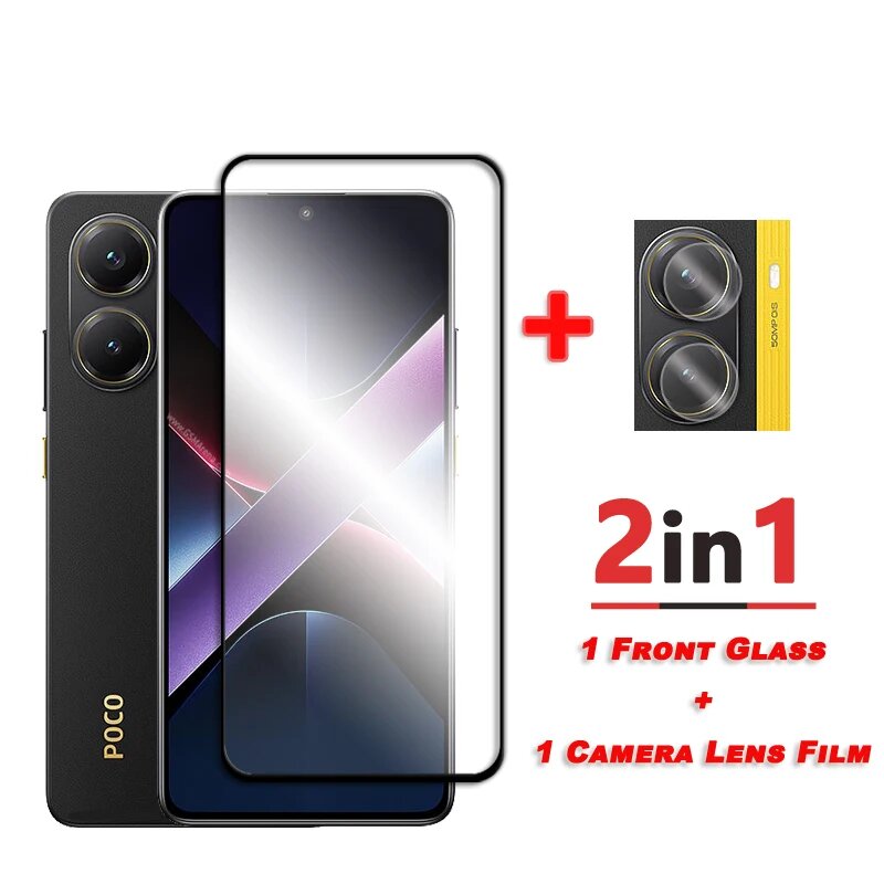 Закаленное стекло 4-в-1 для Xiaomi Poco X7 Pro, защитная пленка для экрана Poco X7 Pro, защитная пленка с черным краем, пленка для объектива камеры, For Poco X7 Pro, Just 2 Front Glass — фото 1
