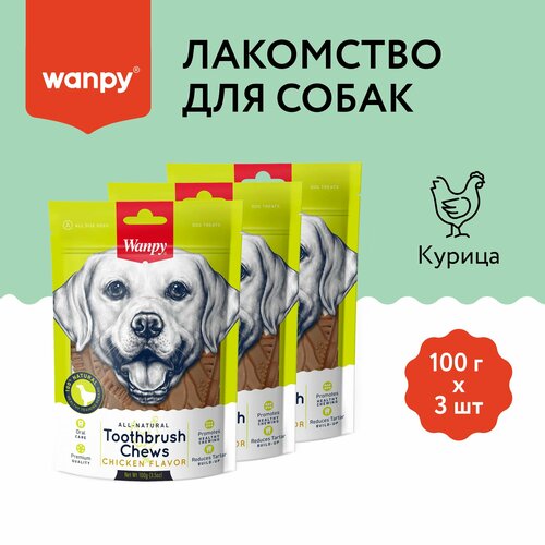 Wanpy Dog Лакомство для собак "Зубные щетки со вкусом курицы" 100 г*3 шт