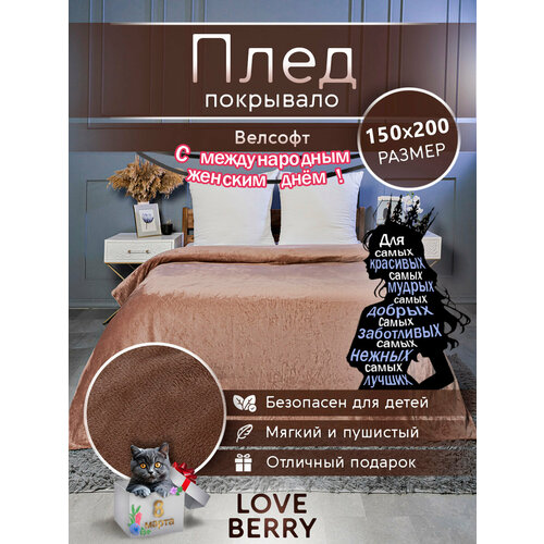 Плед 150х200 плюшевый на диван однотонный