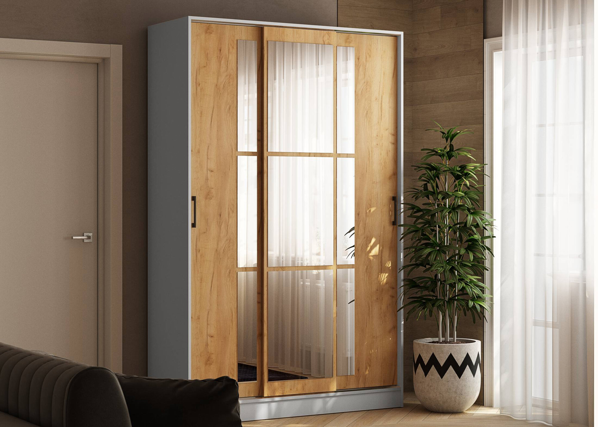 Шкаф-купе Стиль-2 ширина 140 высота 220 Тэкс - цвет Белый - Дуб крафт золото