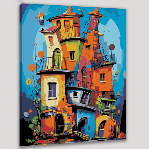 Изображение товара Картина по номерам 40x50 см, акриловая картина, яркие цвета, энергичная, необычный дом, радость, игривость