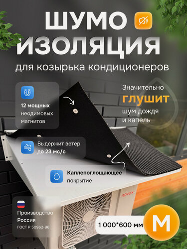 Изображение товара Шумоизоляция АкваНевод-42 на козырек кондиционера M 1000*600, влагостойкая, негорючая, серая