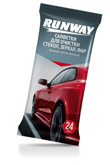 Салфетки влажные для очистки стекол зеркал и фар Runway RW642 24 шт в пачке