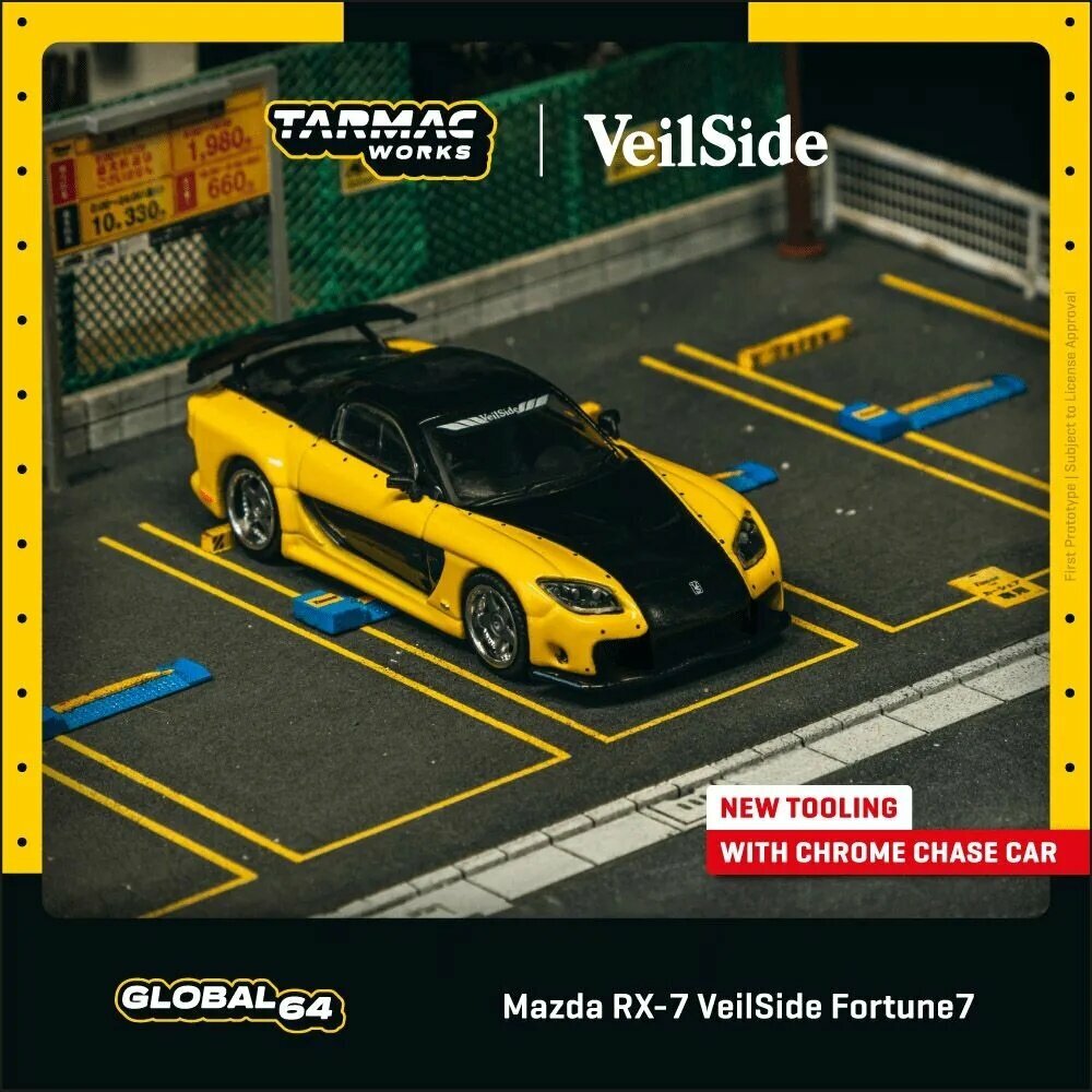 Машинка TW Tarmac Works 1:64 Mazda RX-7 VeilSide Fortune 7 yellow Die-cast Alloy Model Collection Toy Children Gifts