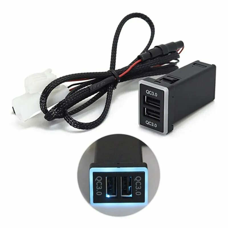 Автомобильное зарядное устройство Toyota QC3.0 с быстрой зарядкой и двумя USB-порты для совместимых смартфонов