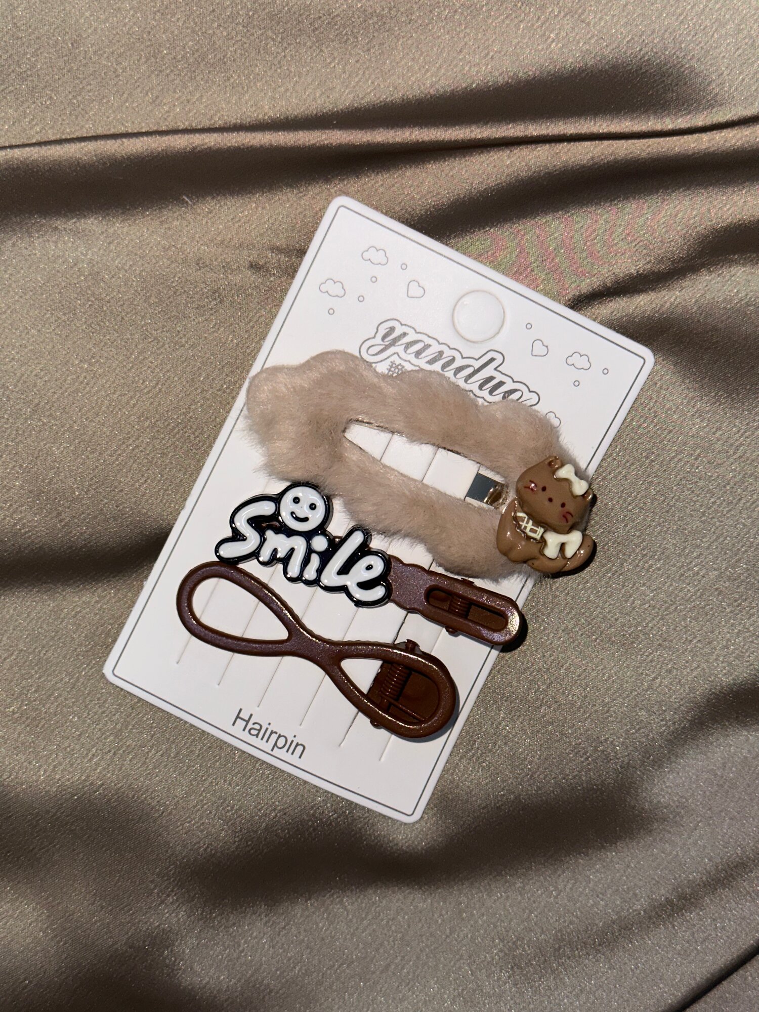 Набор заколок для укладки волос 3в1 , смайлик, цвет кофейный , тренд зима 2026