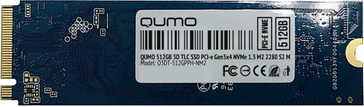 Внутренний SSD-накопитель Qumo Novation 512Gb, M.2 2280, PCIe Gen3 x4, NVMe, 3D TLC, Черный Q3DT-512GPPH-NM2