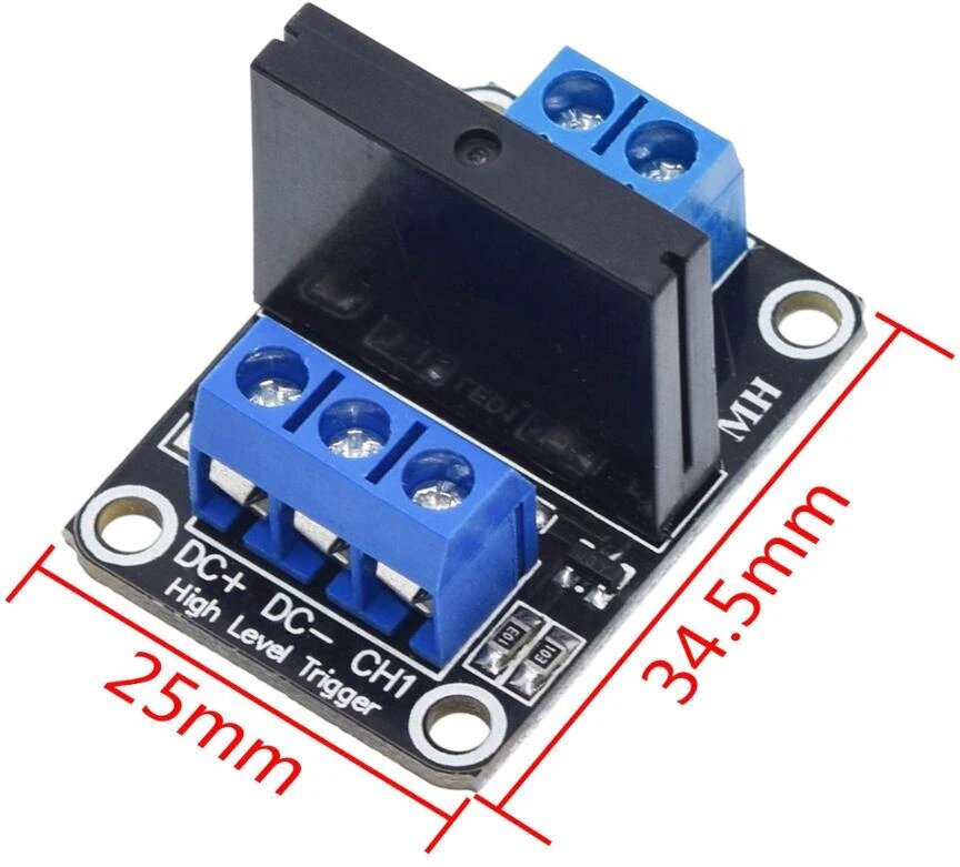 Одноканальный модуль с твердотельным реле (SSR) 5В, 2А (240 VAC), NO контакт, 1 шт.
