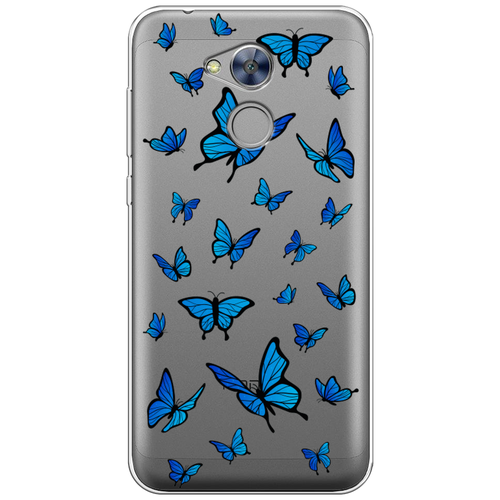 Силиконовый чехол на Honor 6A / Хонор 6А Синие бабочки, прозрачный чехол на honor 6a хонор 6а прозрачный