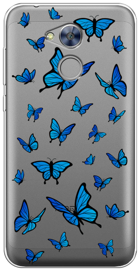 Силиконовый чехол на Honor 6A / Хонор 6А "Синие бабочки", прозрачный