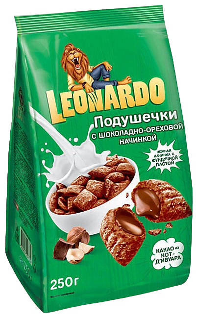 Подушечки KDV Leonardo с молочной начинкой + шоколадно-ореховой начинкой, 2 шт по 250 грамм - фотография № 2