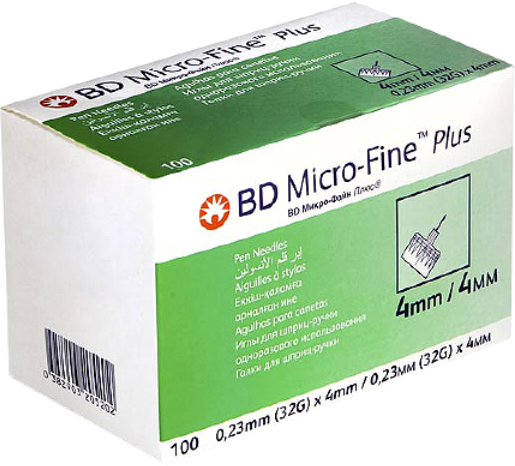 Иглы BD Micro-Fine Plus 0,23 мм (32G) х 4 мм 100 шт