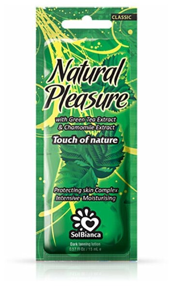 SOLBIANCA Крем для загара в солярии “Natural Pleasure”, 15 мл (с экстрактом зеленого чая и экстрактом ромашки)