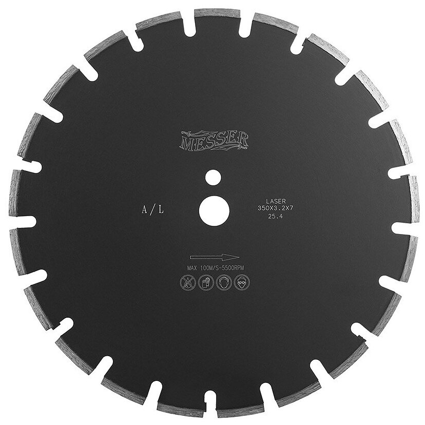 MESSER диск алмазный сегментный A/L по асфальту, с возможностью сухой резки, 300D-3.2T-7W-18S-25.4H Д.О. 01-12-300
