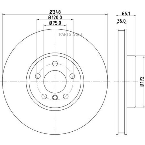 BEHR-HELLA 8DD355119261 Диск тормозной первент L 348x36mm 5 отв (черный) 1шт