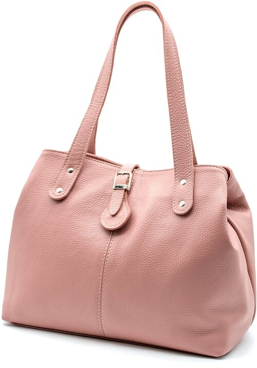 Сумка  шоппер  классическая, натуральная кожа, вмещает А4, внутренний карман, розовый