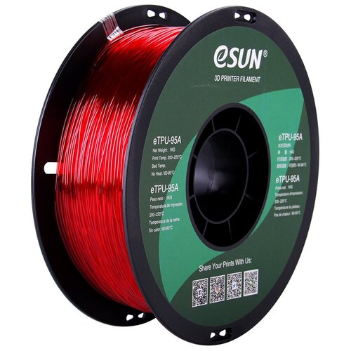 фото Катушка пластика etpu-95a esun, 1.75 мм, 1 кг, прозрачно красная