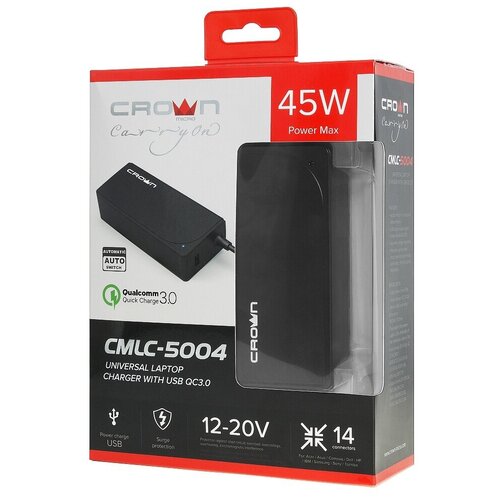 Универсальный БП CROWN CMLC-5004 45Вт USB QC3.0 черный