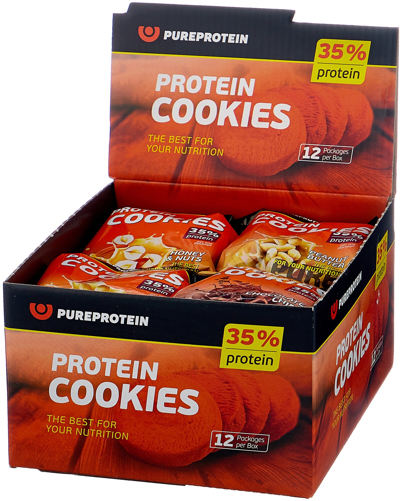 Печенье высокобелковое Protein Cookies от PureProtein. Мультибокс : арахис, мед, шоколад