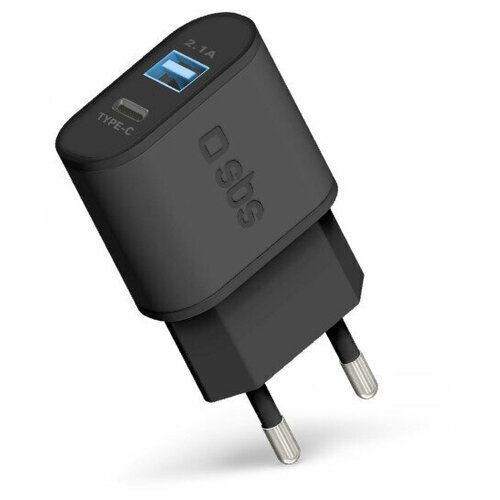 Сетевое зарядное устройство SBS, USB порт+ Type-C порт, 5.1А, EU, ультра быстрая зарядка, черный (TETRUSBTC3AUL)