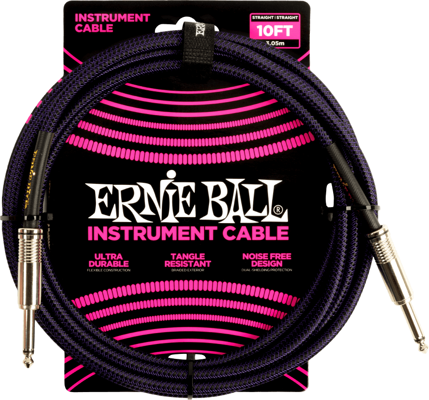ERNIE BALL 6393 кабель инструментальный оплетёный 305 м прямой/угловой джеки фиолетовый/черны