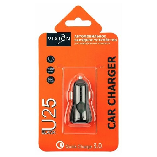 фото Автомобильное зарядное устройство для телефона vixion u25 quick charger 3.0 (1-usb/2.1a;1-usb/3.1a) (черный)