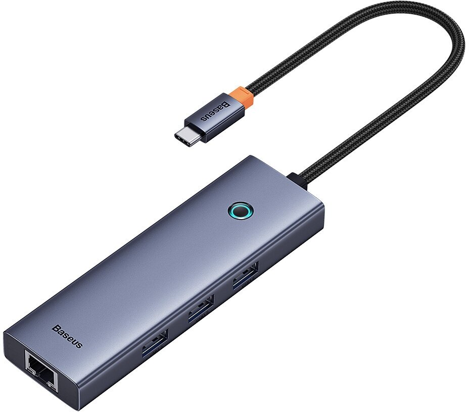 Хаб OS-Baseus Flite Series 4-Port HUB (Type-C to USB30*3+RJ45*1) Серый (B0005280A813-00)