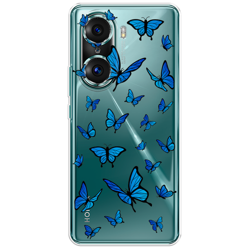 Силиконовый чехол на Honor 60 Pro / Хонор 60 Про Синие бабочки, прозрачный