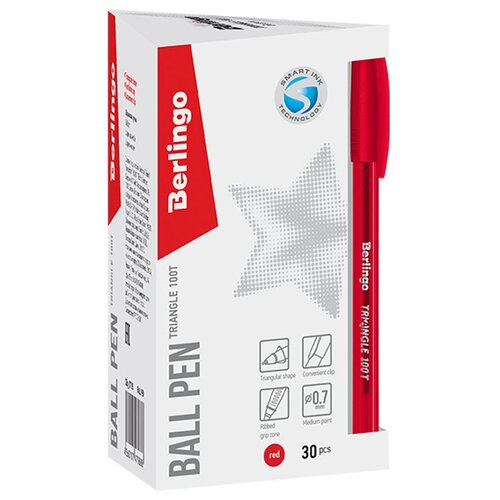 фото Berlingo набор шариковых ручек triangle 100t, 0.5 мм, 30 шт, красный цвет чернил