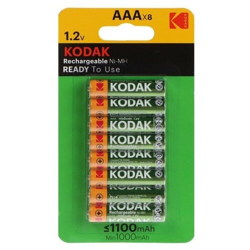 Аккумулятор Kodak, Ni-Mh, AAA, HR03-8BL, 1.2В, 1100 мАч, блистер, 8 шт. аккумулятор aaa 600 mah ni mh bp 2 tdm sq1702 0073 24 шт