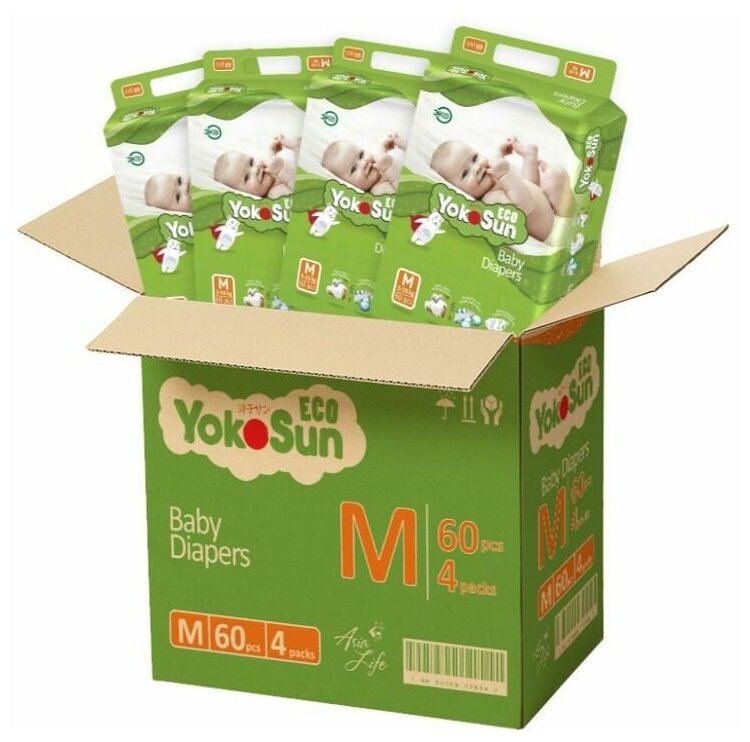 Megabox YokoSun детские подгузники Eco, 240 шт, размер M (5-10 кг), кор.