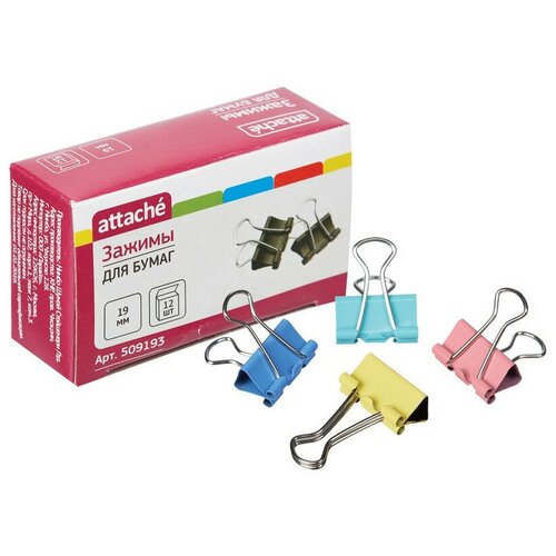 фото Зажим для бумаг attache, 19 мм, 12 шт (цвет в ассортименте)