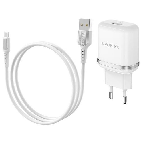 Сетевое зарядное устройство Borofone BA36A High Speed + кабель USB Type-C, 18 Вт, белый сетевое зарядное устройство borofone ba36a high speed кабель microusb 18 вт черный